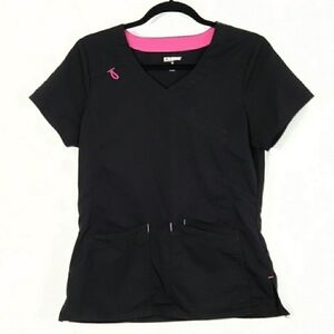 Scrubstar Scrub Top Black Pink Women's XS Nurse Doctor Medical Uniform EUC